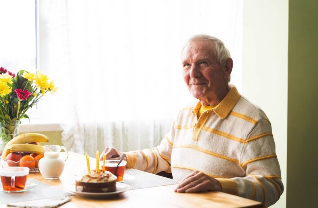  senior having some cake and tea